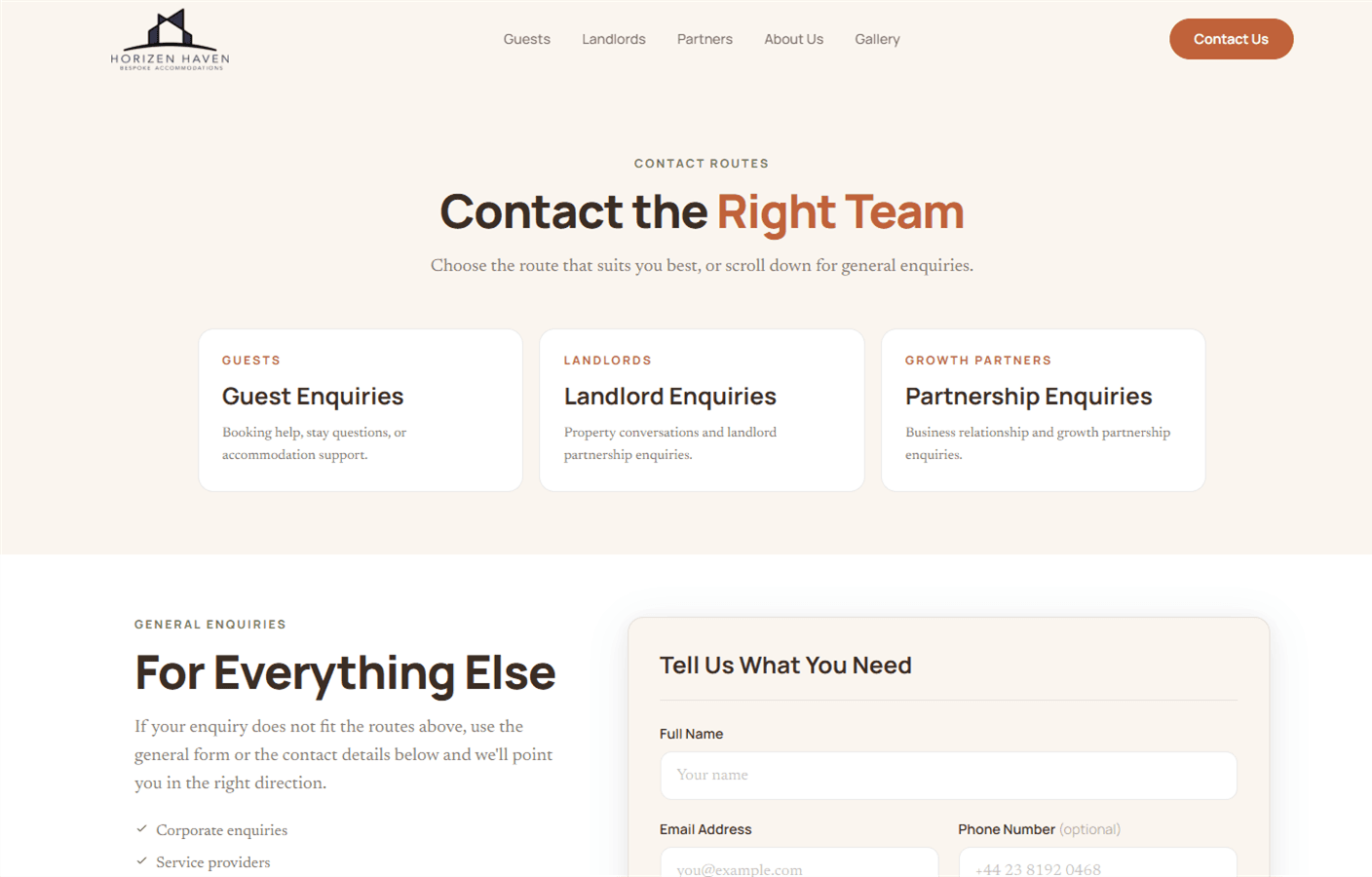 horizenhaven.com contact page